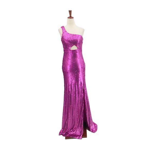 LULU'S  XS Pink Prom Perfect Cutout One-Shoulder Sequin Gown NEW B52 *flaw - Picture 2 of 15